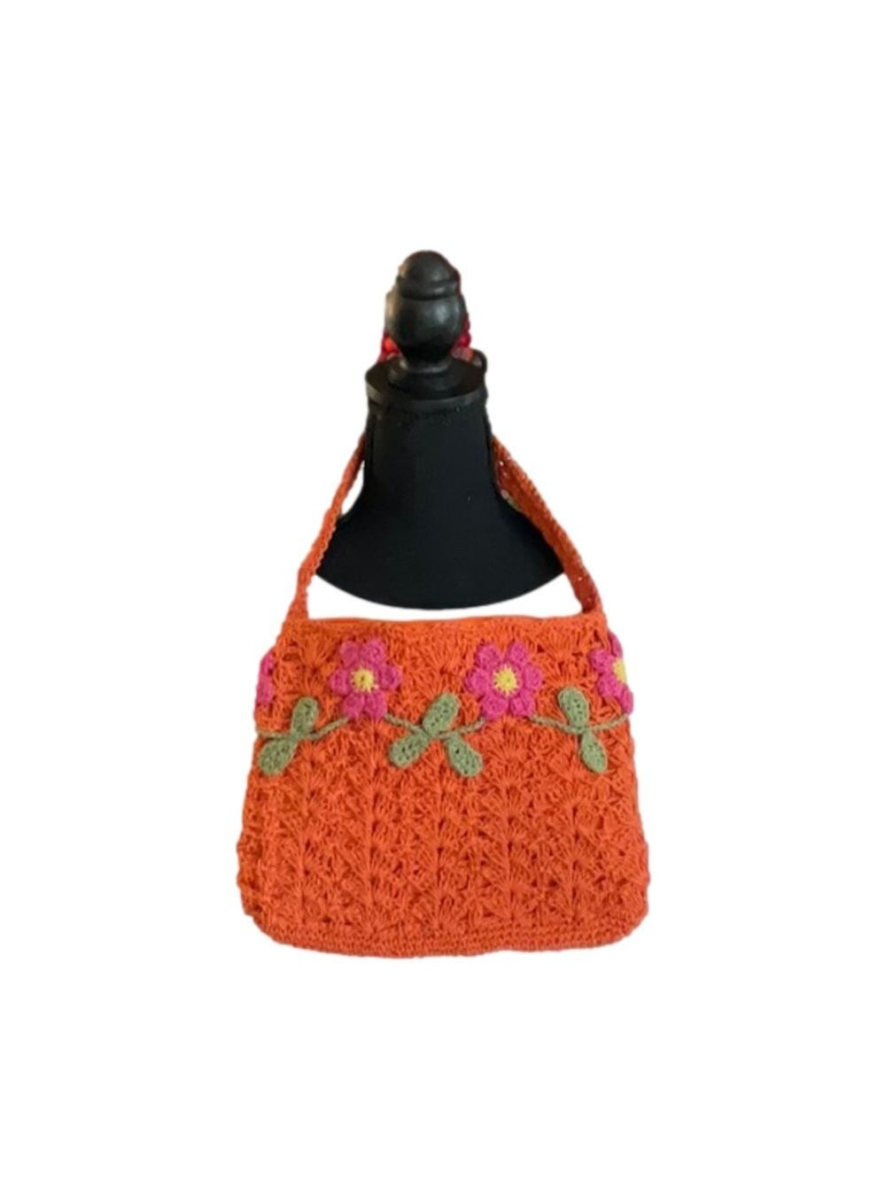 Vintage Orange Straw Bag Floral